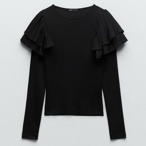 Zara Ruffled Ribbed Long Sleeve T-Shirt